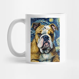 English Bulldog Dog Breed Painting in a Van Gogh Starry Night Art Style Mug